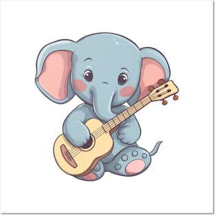 Cute Elephant Playing Guitar Posters and Art